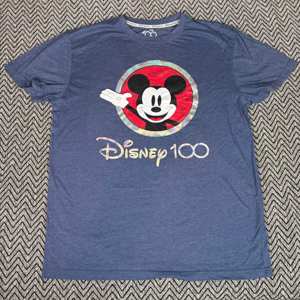 Disney Blue w/ Red Emblem Mickey Mouse 100th Anniversary Tee